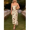 imageVFSHOW Womens 2025 Spaghetti Strap Cocktail Bodycon Midi Dress Sexy Backless Sweetheart Neck Wedding Guest MidCalf DressesBeige Jacquard Lace Floral