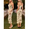 imageVFSHOW Womens 2025 Spaghetti Strap Cocktail Bodycon Midi Dress Sexy Backless Sweetheart Neck Wedding Guest MidCalf DressesBeige Jacquard Lace Floral