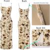 imageVFSHOW Womens 2025 Spaghetti Strap Cocktail Bodycon Midi Dress Sexy Backless Sweetheart Neck Wedding Guest MidCalf DressesBeige Jacquard Lace Floral