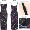 imageVFSHOW Womens 2025 Spaghetti Strap Cocktail Bodycon Midi Dress Sexy Backless Sweetheart Neck Wedding Guest MidCalf DressesBlack With Purple Abstract Print