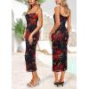 imageVFSHOW Womens 2025 Spaghetti Strap Cocktail Bodycon Midi Dress Sexy Backless Sweetheart Neck Wedding Guest MidCalf DressesBlack With Red Floral Print