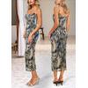 imageVFSHOW Womens 2025 Spaghetti Strap Cocktail Bodycon Midi Dress Sexy Backless Sweetheart Neck Wedding Guest MidCalf DressesBlue Abstract Print