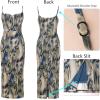 imageVFSHOW Womens 2025 Spaghetti Strap Cocktail Bodycon Midi Dress Sexy Backless Sweetheart Neck Wedding Guest MidCalf DressesBlue Abstract Print