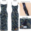 imageVFSHOW Womens 2025 Spaghetti Strap Cocktail Bodycon Midi Dress Sexy Backless Sweetheart Neck Wedding Guest MidCalf DressesBlue and Black Leopard Print