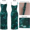 imageVFSHOW Womens 2025 Spaghetti Strap Cocktail Bodycon Midi Dress Sexy Backless Sweetheart Neck Wedding Guest MidCalf DressesGreen Floral Print