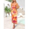 imageVFSHOW Womens 2025 Spaghetti Strap Cocktail Bodycon Midi Dress Sexy Backless Sweetheart Neck Wedding Guest MidCalf DressesOrange Floral Print
