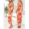 imageVFSHOW Womens 2025 Spaghetti Strap Cocktail Bodycon Midi Dress Sexy Backless Sweetheart Neck Wedding Guest MidCalf DressesOrange Floral Print