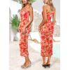 imageVFSHOW Womens 2025 Spaghetti Strap Cocktail Bodycon Midi Dress Sexy Backless Sweetheart Neck Wedding Guest MidCalf DressesOrange Floral Printb