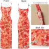 imageVFSHOW Womens 2025 Spaghetti Strap Cocktail Bodycon Midi Dress Sexy Backless Sweetheart Neck Wedding Guest MidCalf DressesOrange Floral Printb