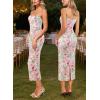 imageVFSHOW Womens 2025 Spaghetti Strap Cocktail Bodycon Midi Dress Sexy Backless Sweetheart Neck Wedding Guest MidCalf DressesPink Floral Print