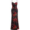 imageVFSHOW Womens Sexy Formal Ruched Fitted High Slit Bodycon Maxi Dress Spaghetti Strap Sweetheart Cocktail Prom Evening GownBlack With Red Floral Print