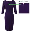 imageVFSHOW Womens Slim Zipper Up Work Business Office Party Bodycon Pencil Sheath DressDark Purple