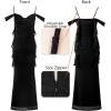 imageVFSHOW Womens Spaghetti Strap Ruffle Ruched Bodycon Maxi Dress 2025 Sexy Cold Shoulder Fitted Formal Long Cocktail DressBlack