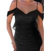 imageVFSHOW Womens Spaghetti Strap Ruffle Ruched Bodycon Maxi Dress 2025 Sexy Cold Shoulder Fitted Formal Long Cocktail DressBlack