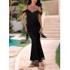 imageVFSHOW Womens Spaghetti Strap Ruffle Ruched Bodycon Maxi Dress 2025 Sexy Cold Shoulder Fitted Formal Long Cocktail DressBlack