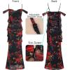 imageVFSHOW Womens Spaghetti Strap Ruffle Ruched Bodycon Maxi Dress 2025 Sexy Cold Shoulder Fitted Formal Long Cocktail DressBlack With Red Floral Printb