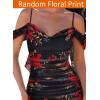 imageVFSHOW Womens Spaghetti Strap Ruffle Ruched Bodycon Maxi Dress 2025 Sexy Cold Shoulder Fitted Formal Long Cocktail DressBlack With Red Floral Printb