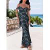 imageVFSHOW Womens Spaghetti Strap Ruffle Ruched Bodycon Maxi Dress 2025 Sexy Cold Shoulder Fitted Formal Long Cocktail DressBlue and Black Leopard Print