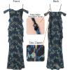 imageVFSHOW Womens Spaghetti Strap Ruffle Ruched Bodycon Maxi Dress 2025 Sexy Cold Shoulder Fitted Formal Long Cocktail DressBlue and Black Leopard Print