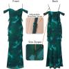 imageVFSHOW Womens Spaghetti Strap Ruffle Ruched Bodycon Maxi Dress 2025 Sexy Cold Shoulder Fitted Formal Long Cocktail DressGreen Floral Print