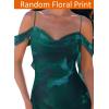 imageVFSHOW Womens Spaghetti Strap Ruffle Ruched Bodycon Maxi Dress 2025 Sexy Cold Shoulder Fitted Formal Long Cocktail DressGreen Floral Print