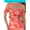 imageVFSHOW Womens Spaghetti Strap Ruffle Ruched Bodycon Maxi Dress 2025 Sexy Cold Shoulder Fitted Formal Long Cocktail DressOrange Floral Print