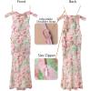 imageVFSHOW Womens Spaghetti Strap Ruffle Ruched Bodycon Maxi Dress 2025 Sexy Cold Shoulder Fitted Formal Long Cocktail DressPink Floral Print