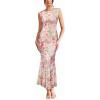 imageVFSHOW Womens 2025 Boat Neck Formal Bodycon Maxi Dress Sleeveless Slim Fitted Wedding Guest Long Cocktail Mermaid DressesPink Floral Print