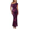 imageVFSHOW Womens 2025 One Shoulder Wedding Guest Bodycon Maxi Dress Sexy Off The Shoulder Fitted Formal Long Cocktail DressesPurple Floral Print