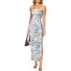 imageVFSHOW Womens 2025 Sexy Backless Formal Tube Bodycon Maxi Dress Strapless Side Slit Beach Wedding Guest Long Cocktail DressesWhite With Blue Floral Print