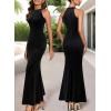 imageVFSHOW Womens 2025 Halter Neck Formal Bodycon Maxi Dress Sleeveless Slim Fitted Wedding Guest Long Cocktail Mermaid DressesBlack Velvet