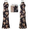 imageVFSHOW Womens 2025 Halter Neck Formal Bodycon Maxi Dress Sleeveless Slim Fitted Wedding Guest Long Cocktail Mermaid DressesBlack With Orange Floral Print