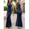imageVFSHOW Womens 2025 Halter Neck Formal Bodycon Maxi Dress Sleeveless Slim Fitted Wedding Guest Long Cocktail Mermaid DressesHaze Blue Velvet