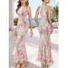imageVFSHOW Womens 2025 Halter Neck Formal Bodycon Maxi Dress Sleeveless Slim Fitted Wedding Guest Long Cocktail Mermaid DressesPink Floral Print