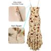 imageVFSHOW Womens Formal Double Layer Ruffle High Low Maxi Dress 2025 Sexy Backless V Neck Spaghetti Strap Wedding Guest DressesBeige Jacquard Lace Floral