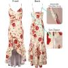 imageVFSHOW Womens Formal Double Layer Ruffle High Low Maxi Dress 2025 Sexy Backless V Neck Spaghetti Strap Wedding Guest DressesBeige With Red Floral Print