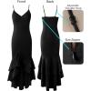 imageVFSHOW Womens Formal Double Layer Ruffle High Low Maxi Dress 2025 Sexy Backless V Neck Spaghetti Strap Wedding Guest DressesBlack