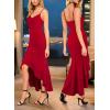 imageVFSHOW Womens Formal Double Layer Ruffle High Low Maxi Dress 2025 Sexy Backless V Neck Spaghetti Strap Wedding Guest DressesRed