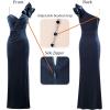 imageVFSHOW Womens Ruffle One Shoulder Strap Ruched Formal Prom Wedding Maxi Dress V Neck Elegant Split Cocktail Evening Long GownHaze Blue Velvet