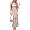 imageVFSHOW Womens 2025 Halter Neck Formal Bodycon Maxi Dress Sleeveless Slim Fitted Wedding Guest Long Cocktail Mermaid DressesPink Floral Print