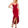 imageVFSHOW Womens Formal Double Layer Ruffle High Low Maxi Dress 2025 Sexy Backless V Neck Spaghetti Strap Wedding Guest DressesRed