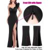 imageVFSHOW Womens Formal Prom Ruffle One Shoulder Strap Ruched Maxi Dress 2025 Sexy Twist Front Split Wedding Guest Evening GownSolid Black