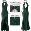 imageVFSHOW Womens Sexy Halter Neck Formal Cutout Ruffle Slit Ruched Prom Maxi Dress Wedding Guest HILO Mermaid Evening GownSparkly Green