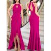 imageVFSHOW Womens Sexy Halter Neck Formal Cutout Ruffle Slit Ruched Prom Maxi Dress Wedding Guest HILO Mermaid Evening GownSparkly Hot Pinkb