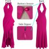 imageVFSHOW Womens Sexy Halter Neck Formal Cutout Ruffle Slit Ruched Prom Maxi Dress Wedding Guest HILO Mermaid Evening GownSparkly Hot Pinkb