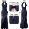 imageVFSHOW Womens Sexy Halter Neck Formal Cutout Ruffle Slit Ruched Prom Maxi Dress Wedding Guest HILO Mermaid Evening GownSparkly Navy Bluea