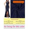 imageVFSHOW Womens Sexy Halter Neck Formal Cutout Ruffle Slit Ruched Prom Maxi Dress Wedding Guest HILO Mermaid Evening GownSparkly Navy Bluea
