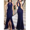 imageVFSHOW Womens Sexy Halter Neck Formal Cutout Ruffle Slit Ruched Prom Maxi Dress Wedding Guest HILO Mermaid Evening GownSparkly Navy Blueb