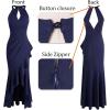 imageVFSHOW Womens Sexy Halter Neck Formal Cutout Ruffle Slit Ruched Prom Maxi Dress Wedding Guest HILO Mermaid Evening GownSparkly Navy Blueb