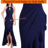 imageVFSHOW Womens Sexy Halter Neck Formal Cutout Ruffle Slit Ruched Prom Maxi Dress Wedding Guest HILO Mermaid Evening GownSparkly Navy Blueb